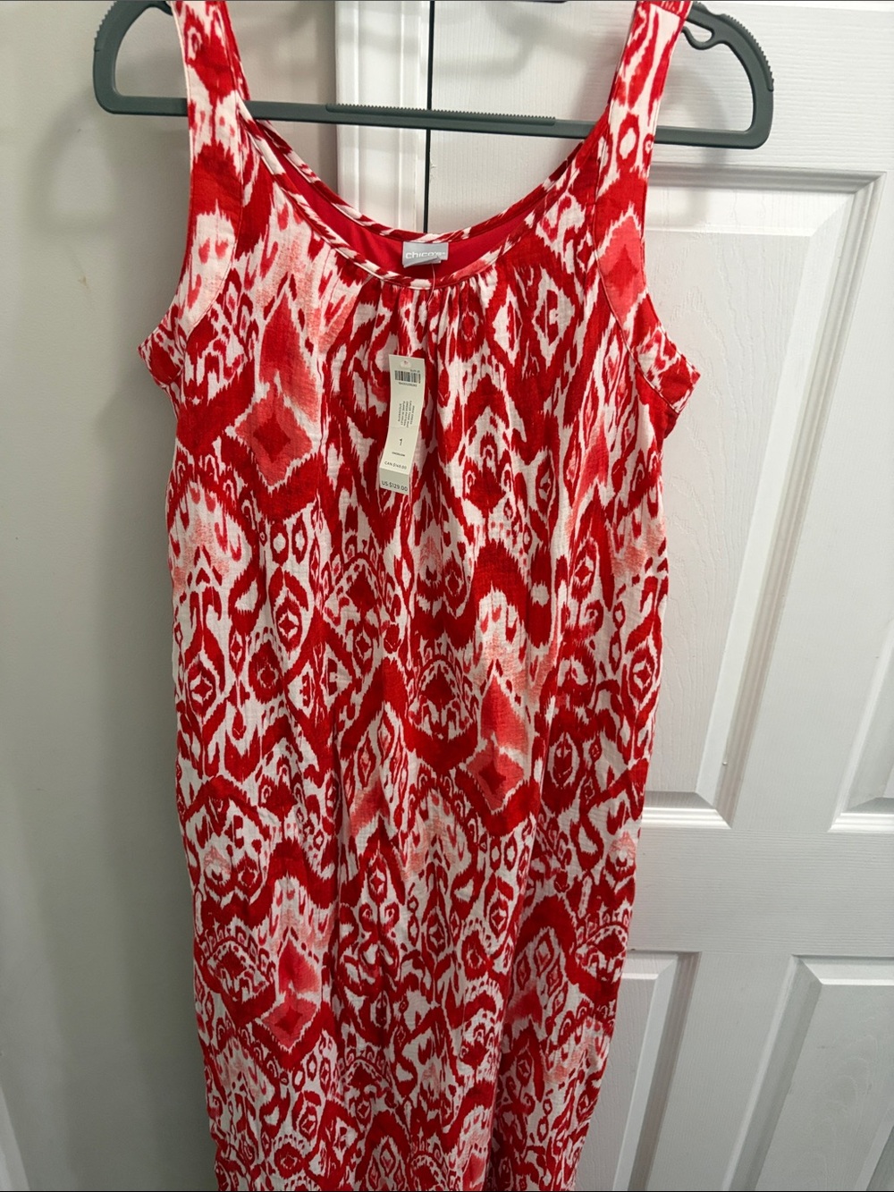 Chico's Bold Red and White Ikat Shell